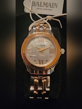 NWT Balmain Two-Tone Rose Gold & Silver Mother Of Pearl Women's Swiss Made Watch